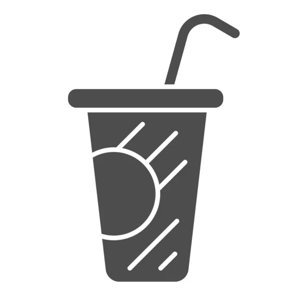 Coffee in plastic cup solid icon, drinks concept, Disposable cup with lid and straw sign on white background, Paper cup with drinking straw icon in glyph style for mobile. Vector graphics. — Stock Vector