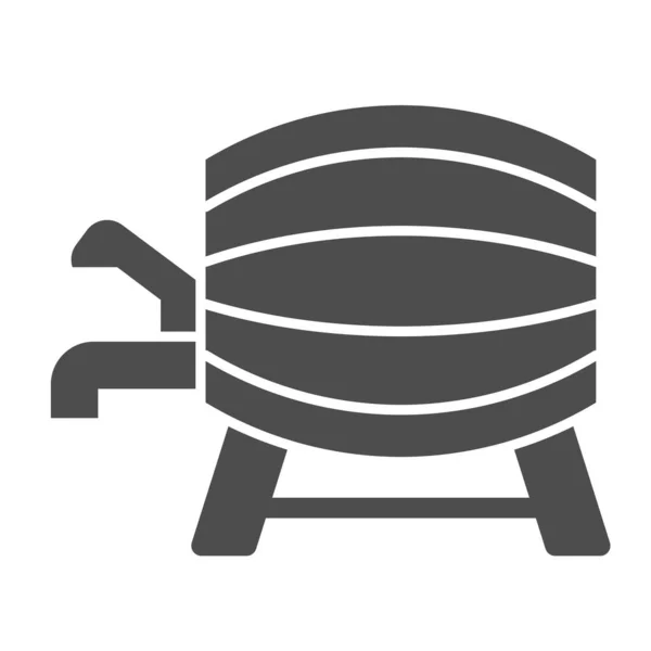 Barile di birra con icona solida del rubinetto, concetto di bevande alcoliche, botte di vino in legno su rack con segno di rubinetto su sfondo bianco, icona del barile di birra in stile glifo per dispositivi mobili e web. Grafica vettoriale . — Vettoriale Stock