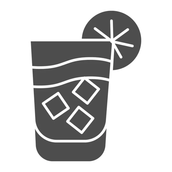 Copa de cóctel con icono de limón sólido, concepto de bebida de verano, muestra de vaso de limonada sobre fondo blanco, cóctel mojito con icono de limón en estilo glifo para móviles, web. Gráficos vectoriales . — Vector de stock