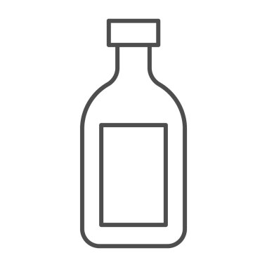Konyak ince çizgi ikonu, alkol içecekleri konsepti, beyaz arka planda konyak şişesi tabelası, mobil konsept ve web tasarımı için ana hatlı alkol şişesi ikonu. Vektör grafikleri.
