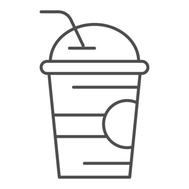 Milkshake ince çizgi ikonu, ferahlatıcı içecek konsepti, beyaz arka planda bardakta süt kokteyli işareti, mobil ve web tasarımı için ana hatlarıyla saman ikonu olan buzlu içecek. Vektör grafikleri.