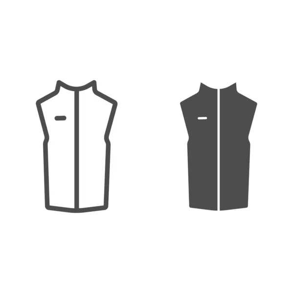 Ligne de gilet de sport et icône solide, concept de vêtements de plein air, veste sans manches signe sur fond blanc, gilet avec icône de fermeture éclair dans le style de contour pour concept mobile et web design. Graphiques vectoriels. — Image vectorielle