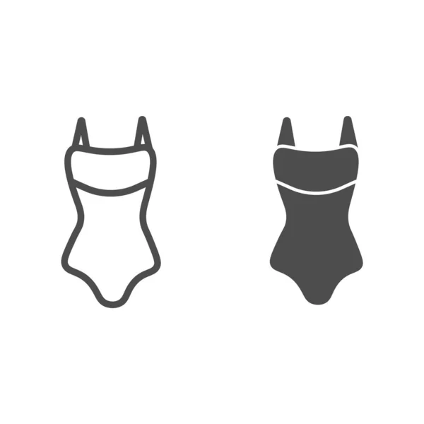 Linha de roupa de banho e ícone sólido, conceito de roupas de verão, sinal de roupa de banho mulher no fundo branco, ícone de maiô no estilo de contorno para o conceito móvel e web design. Gráficos vetoriais . — Vetor de Stock