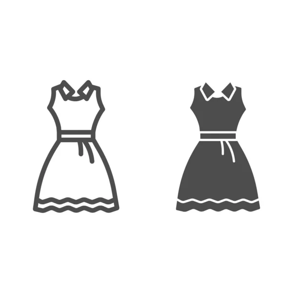 Línea de vestido y sólido icono, concepto de ropa de verano, signo de vestido de noche sobre fondo blanco, elegante icono de vestido en estilo de esquema para el concepto móvil y diseño web. Gráficos vectoriales . — Archivo Imágenes Vectoriales