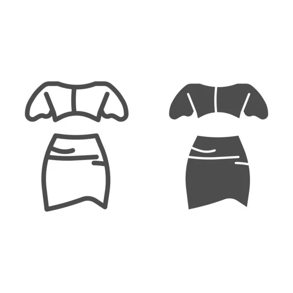 Top and skirt line and solid icon, Summer clothers concept, Γυναικεία κομψά ρούχα υπογράφουν σε λευκό φόντο, γυναικεία crop top και κοντή φούστα εικονίδιο στο περίγραμμα στυλ για κινητά και web. Διανυσματικά γραφικά. — Διανυσματικό Αρχείο