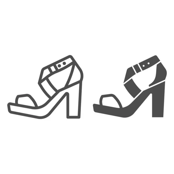 Hoge hakken sandaal lijn en solide pictogram, Casual schoen concept, vrouwen schoenen teken op witte achtergrond, Vrouw hoge hak sandaal pictogram in outline stijl voor mobiele concept en web design. vectorgrafieken. — Stockvector