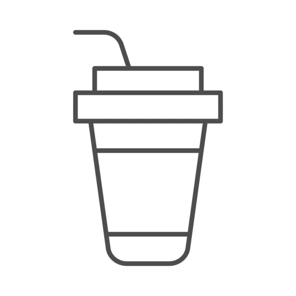 Icône de ligne mince tasse de café, concept de boissons, tasse en papier jetable pour boissons chaudes signe sur fond blanc, verre à café avec icône de paille dans le style de contour pour la conception mobile et web. Graphiques vectoriels. — Image vectorielle