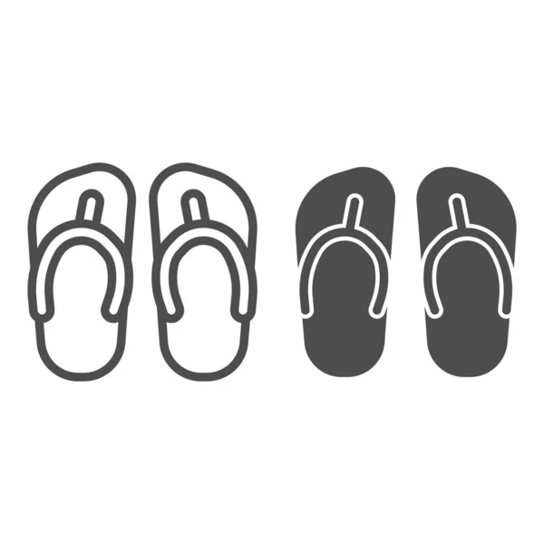 Flip flops linje och solid ikon, Sommarkoncept, Beach tofflor underteckna på vit bakgrund, strandskor ikon i kontur stil för mobila koncept och webbdesign. Vektorgrafik. — Stock vektor