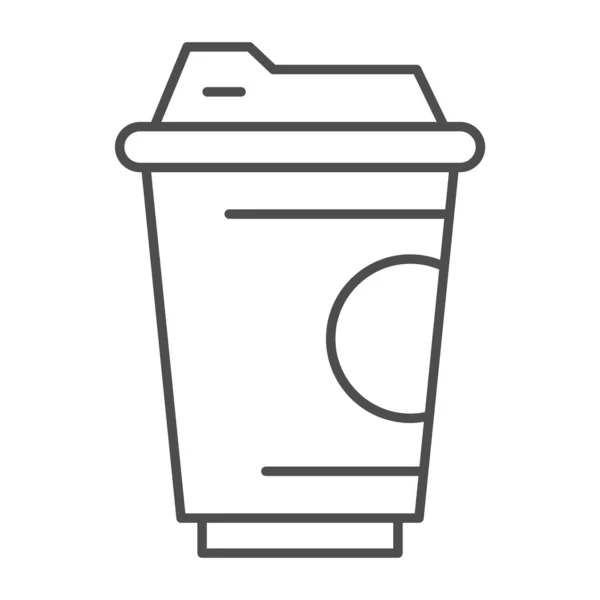 Tazza di caffè sottile icona linea, bevande concetto, Coffee take away segno su sfondo bianco, icona tazza di carta usa e getta in stile contorno per il concetto di telefonia mobile e web design. Grafica vettoriale. — Vettoriale Stock