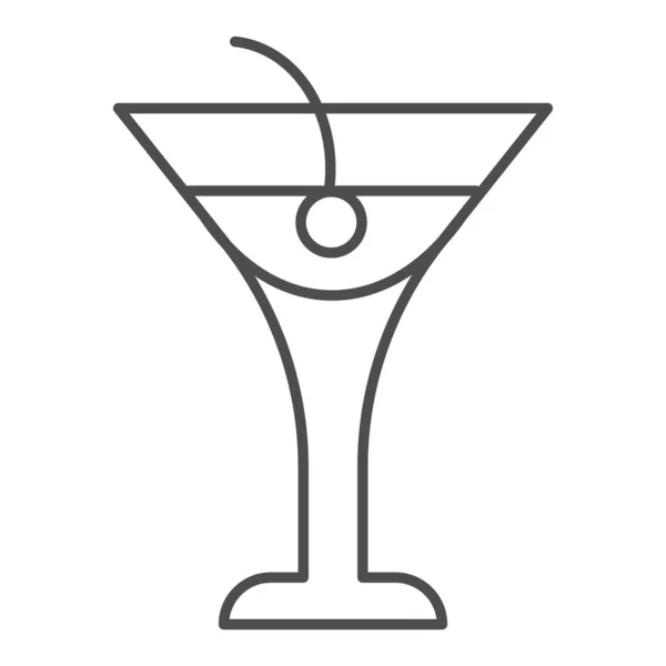 Cocktail drink icona linea sottile, concetto di bevanda, Cocktail con segno di ciliegia su sfondo bianco, icona cocktail spiaggia in stile contorno per il concetto di mobile e web design. Grafica vettoriale. — Vettoriale Stock