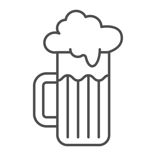 Vaso de cerveza con icono de línea delgada de espuma, concepto de bebidas, muestra de taza de cerveza sobre fondo blanco, bebida alcohólica de verano en icono de vidrio en estilo de esquema para el concepto móvil y el diseño web. Gráficos vectoriales . — Vector de stock