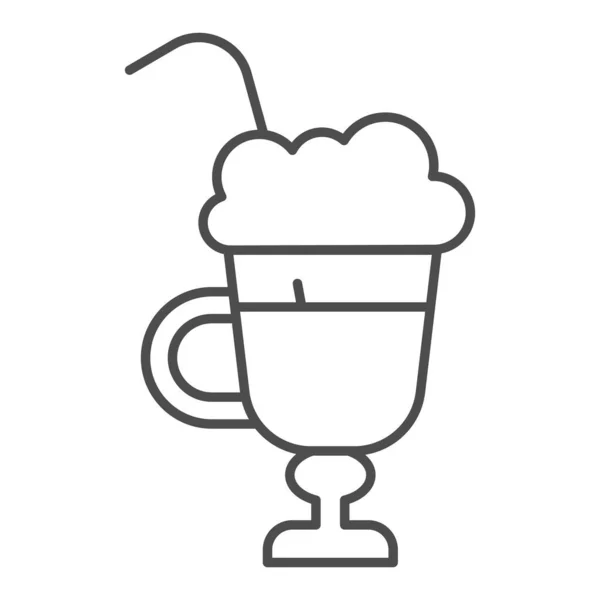 Latte con crema en vidrio icono de línea delgada, concepto de bebida, café con leche con signo de crema batida sobre fondo blanco, vaso de latte caliente icono macchiato en estilo de esquema, móvil. Gráficos vectoriales . — Vector de stock