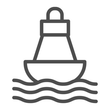 Şamandıra çizgisi simgesi, denizcilik konsepti, deniz şamandırası beyaz zemin üzerinde yüzen dalgalar üzerinde tabela, mobil konsept ve web tasarımı için ana hatlı şamandıra ikonu. Vektör grafikleri.
