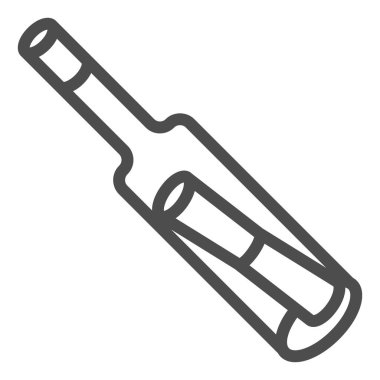 Şişe çizgisi simgesi, deniz konsepti, beyaz arka planda şişe işareti, tıpalı cam kap ve mobil ve web için taslak biçiminde kağıt simgesi. Vektör grafikleri.