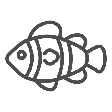 Palyaço balık hattı ikonu, deniz hayatı konsepti, beyaz arka planda tropikal resif balığı işareti, gezici konsept ve web tasarımı için ana hatlı palyaço balığı ikonu. Vektör grafikleri.