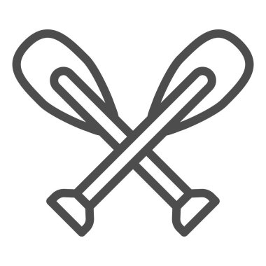 Tahta kano kürek hattı ikonu, denizcilik konsepti, beyaz arka planda kürek işareti, mobil konsept ve web tasarımı için ana hatlı kürek ikonu iki silueti. Vektör grafikleri.