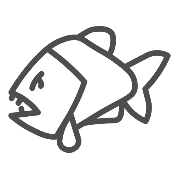 Icono de línea de piraña, concepto oceánico, signo agresivo de depredador de peces sobre fondo blanco, icono de piraña en estilo de esquema para el concepto móvil y el diseño web. Gráficos vectoriales . — Vector de stock