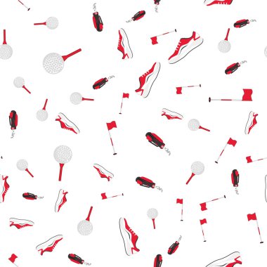 Golf equipment seamless pattern on white background. Golf pattern for posters. Golf equipment, branding package, fabric print, wallpaper.