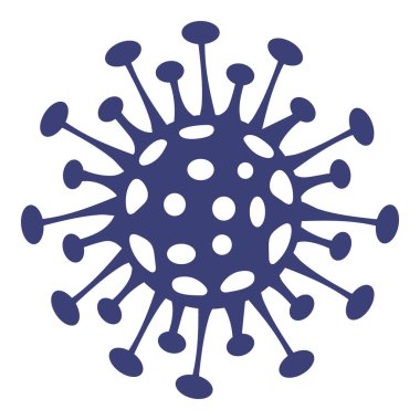 Beyaz arkaplanda virüs hücresi çizimi. Corona virüs gribi mikrobu. Koronavirüsü önleme. 2019-ncov virüs sembolü. Viral hücre mavi renkli Covid-19.