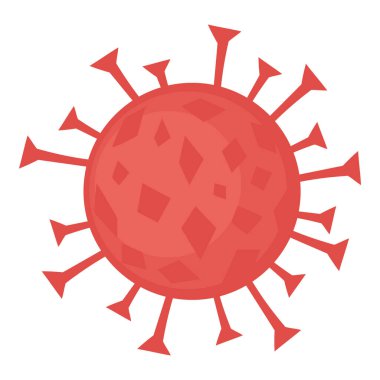 Virüs COVID-19 hücresi. Uzun antenli koronavirüs hücreleri veya bakteri molekülü. Beyaz arkaplanda kırmızı tonda soyut vektör illüstrasyonu.