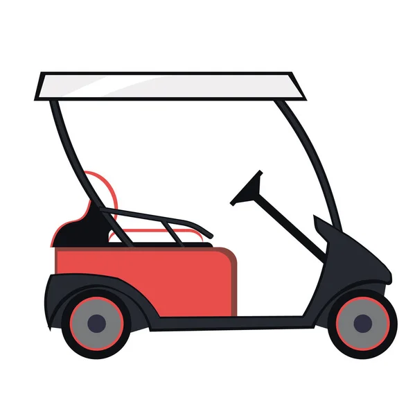 Carrinho de golfe de cor vermelha em um fundo isolado branco. Carro de golfe elétrico. Transporte de golfe, veículo isolado no fundo branco. Ilustração vetorial . — Vetor de Stock