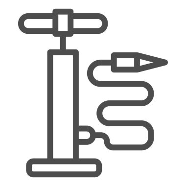 Hava pompası çizgisi ikonu, bisiklet konsepti, beyaz arka planda el hava pompası tabelası, mobil konsept ve web tasarımı için ana hatlı bisiklet pompası ikonu. Vektör grafikleri.