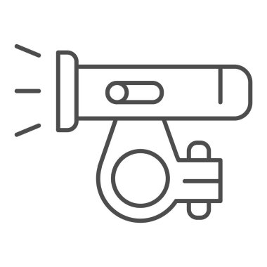 Bisiklet çizgisi simgesi için el feneri, bisiklet aksesuarları konsepti, beyaz arka planda bisiklet ışığı tabelası, mobil konsept için anahat tarzı bisiklet fener ikonu, web tasarımı. Vektör grafikleri.