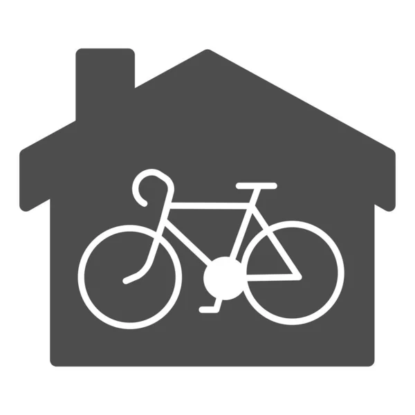 Bicycle in house solid icon, outdoor sport concept, Bicycle inside home building sign on white background, Shop building and bike icon in glyph style for mobile and web. Vector graphics. — Stock Vector