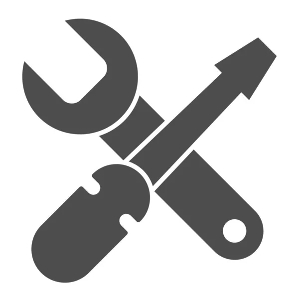 Tournevis et clé icône solide, concept de vélo, réparation d'outils signe sur fond blanc, tournevis croisé avec icône de clé dans le style glyphe pour mobile, web design. Graphiques vectoriels. — Image vectorielle