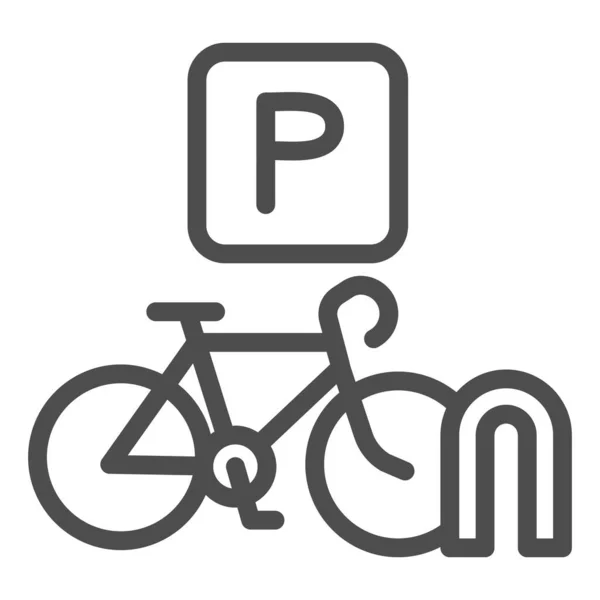 Estacionamiento para ciclistas icono de la línea, concepto de deporte al aire libre, estacionamiento para el signo de bicicleta en el fondo blanco, icono de estacionamiento de bicicletas en el estilo del esquema para el concepto móvil y el diseño web. Gráficos vectoriales . — Vector de stock