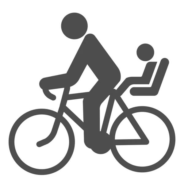 Radfahrer mit Kind-Symbol, Sommersportkonzept, Familie auf Mountainbike-Schild auf weißem Hintergrund, Vater mit Kind-Fahrrad-Symbol im Glyphen-Stil für Handy und Web. Vektorgrafik. — Stockvektor