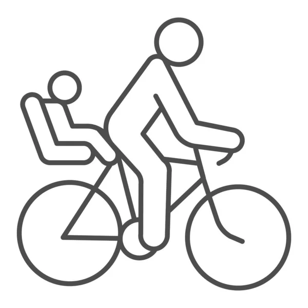 Radfahrer mit kindlichem Thin-Line-Symbol, Sommersportkonzept, Familie auf Mountainbike-Schild auf weißem Hintergrund, Vater mit Kinderfahrrad-Symbol im Outline-Stil für Handy und Web. Vektorgrafik. — Stockvektor