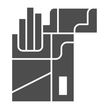 Sigara paketleri katı ikon, pazar konsepti, beyaz arka planda açık sigara paketi tabelası, mobil konsept ve web tasarımı için sigara ikonu. Vektör grafikleri.