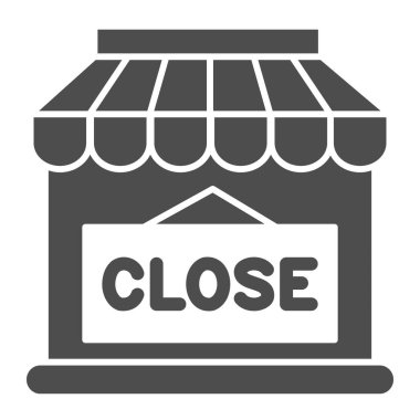 Dükkan katı ikonu, pazar konsepti, beyaz arka planda kapalı işareti olan mağaza, mobil konsept ve web tasarımı için sembol biçiminde kapalı dükkan kapısı. Vektör grafikleri.