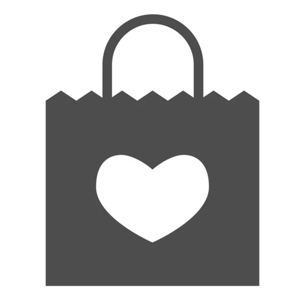 Shopping väska med hjärta solid ikon, butik koncept, Bag för alla hjärtans dag tecken på vit bakgrund, presentpåse med kärlek symbol ikon i glyf stil för mobil och webbdesign. Vektorgrafik. — Stock vektor