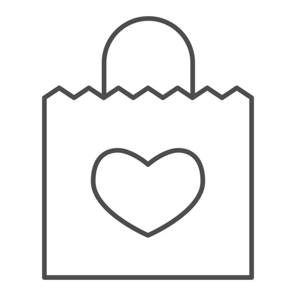 Shopping tas met hart dunne lijn icoon, winkel concept, Tas voor Valentijn dag teken op witte achtergrond, cadeau tas met liefde symbool icoon in outline stijl voor mobiel en web design. vectorgrafieken. — Stockvector