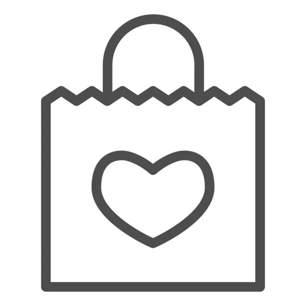 Boodschappentas met hartlijn icoon, winkelconcept, Tas voor Valentijnsdag teken op witte achtergrond, geschenktas met liefdessymbool icoon in outline stijl voor mobiel en web design. vectorgrafieken. — Stockvector