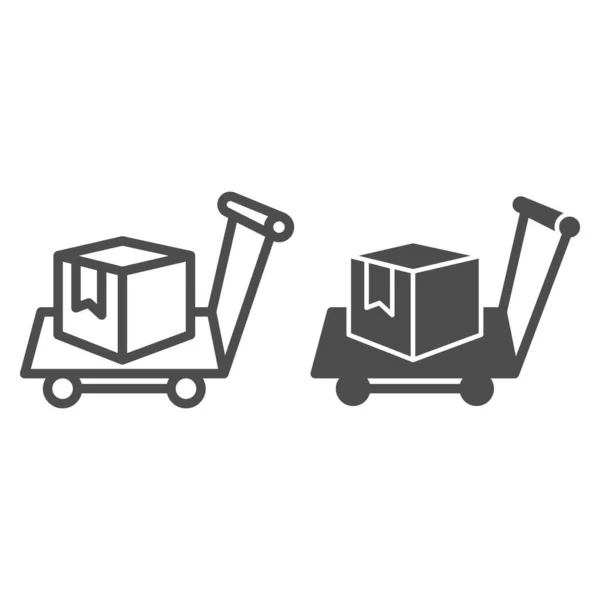 Box on warehouse trolley line and solid icon, logistic concept, hand truck with box sign on white background, Delivery trolley icon in outline style for mobile concept and web design. Vector graphics. — Stock Vector