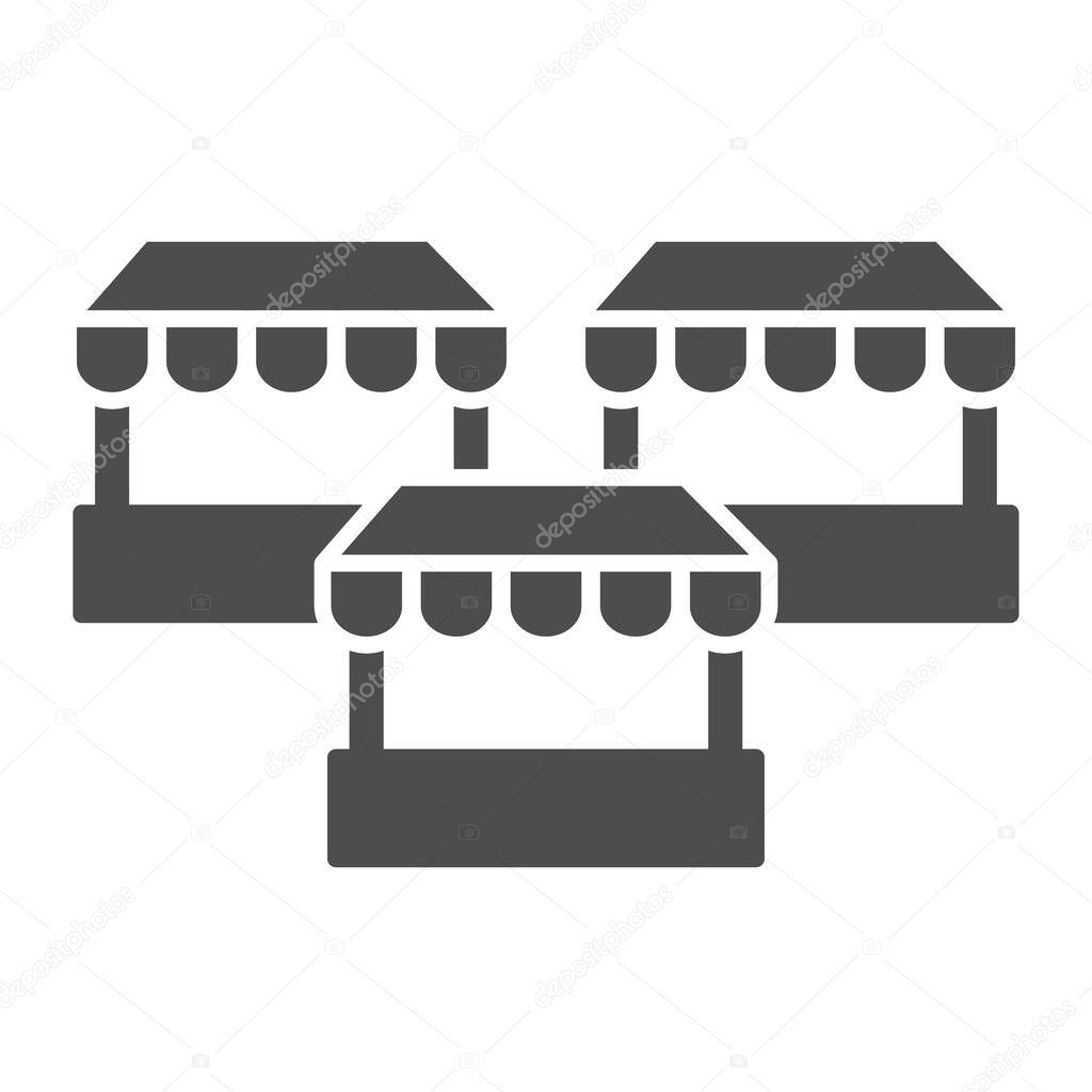 Stalls solid icon, market concept, three street shops sign on white background, Bazaar stands icon in glyph style for mobile concept and web design. Vector graphics
