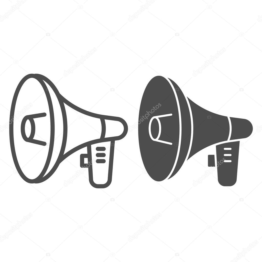 Loudspeaker line and solid icon, audio concept, megaphone sign on white background, Loud speaker icon in outline style for mobile concept and web design. Vector graphics