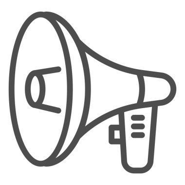 Hoparlör çizgisi simgesi, ses konsepti, beyaz arka planda megafon işareti, mobil konsept ve web tasarımı için ana hatlar şeklinde yüksek sesli hoparlör simgesi. Vektör grafikleri.