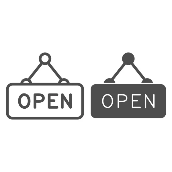 Open deur signboard lijn en solide pictogram, shopping concept, open opknoping teken op witte achtergrond, Open signboard symbool in outline stijl voor mobiele concept en web design. vectorgrafieken. — Stockvector