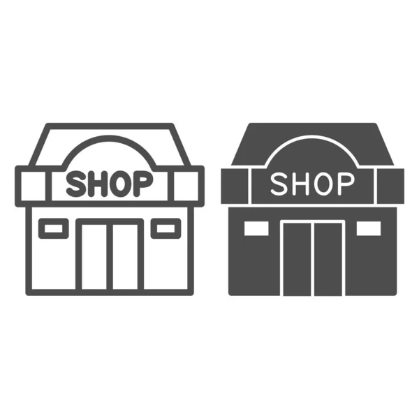 Shop building line en solide icoon, shopping concept, winkel vitrine teken op witte achtergrond, winkel storefront icoon in outline stijl voor mobiele concept en web design. vectorgrafieken. — Stockvector