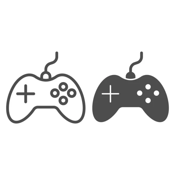 Línea de joystick e icono sólido, concepto de electrónica, señal de controlador de gamepad sobre fondo blanco, icono de joystick de juego en estilo de esquema para concepto móvil y diseño web. Gráficos vectoriales . — Vector de stock