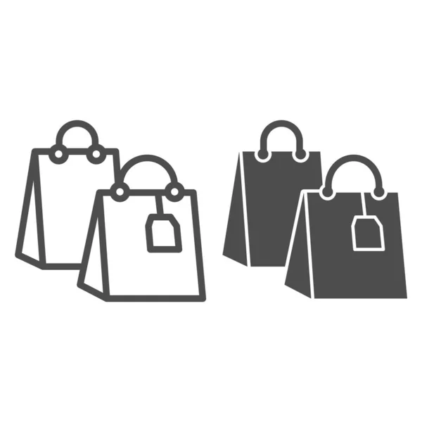 Boodschappentas met tag lijn en solide pictogram, shopping concept, twee boodschappentas teken op witte achtergrond, Pakketten pictogram in outline stijl voor mobiele concept en web design. vectorgrafieken. — Stockvector