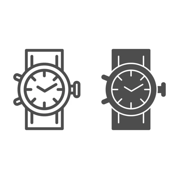 Línea de reloj mecánico e icono sólido, concepto de compras, señal de reloj sobre fondo blanco, icono del reloj de pulsera en estilo de esquema para el concepto móvil y el diseño web. Gráficos vectoriales . — Vector de stock