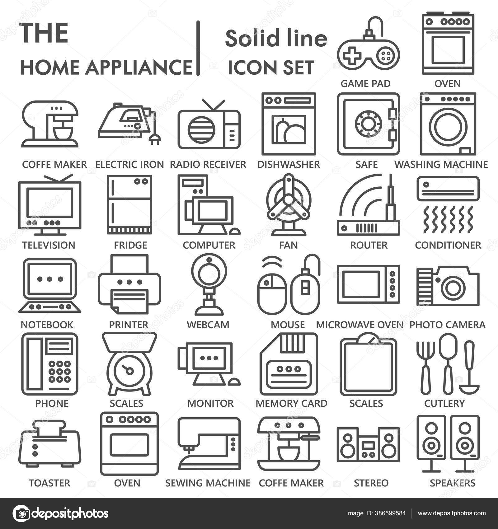 Les Appareils D'électronique Domestique Amincissent La Ligne Icônes Réglées  Avec Le Fabricant De Poste TV, De Réfrigérateur Et De Illustration de  Vecteur - Illustration du cafetière, appareil: 78146009