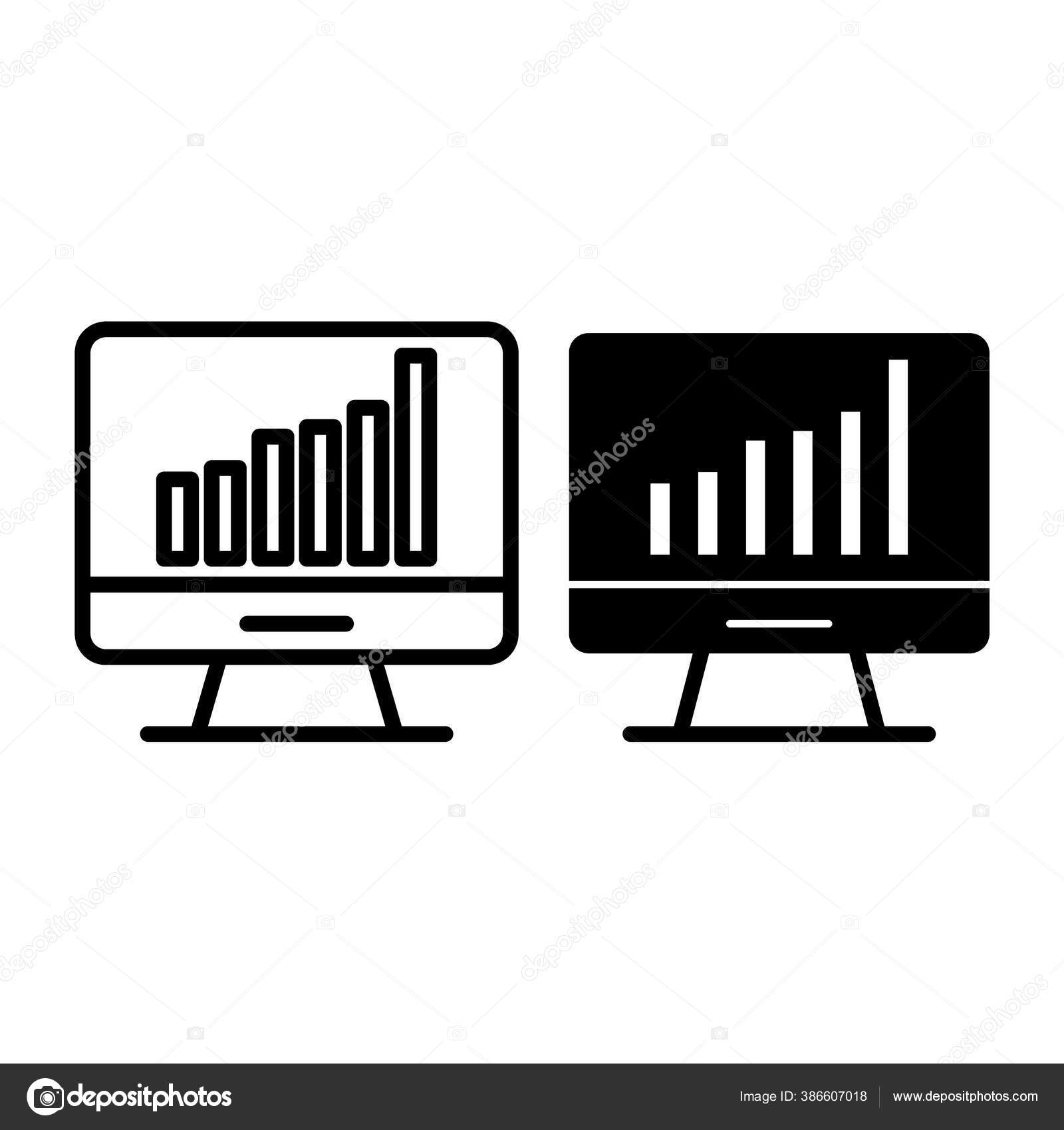 Computer chart line and glyph icon. Computer with graph vector ...