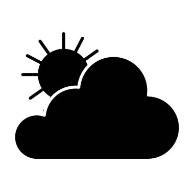 Güneş ve bulut katı simgesi. Parlak hava vektör illüstrasyonu beyazda izole edildi. Sunny glyph tasarımı, web ve uygulama için tasarlandı. Eps 10.