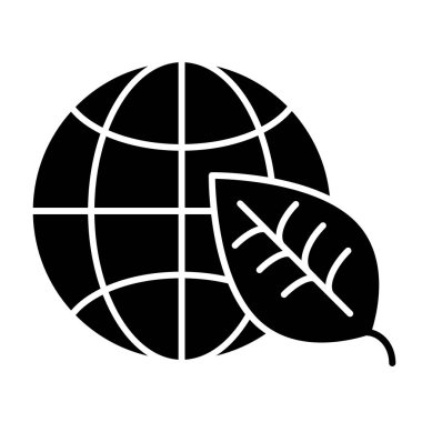 Dünya ve yaprak katı bir ikon. Eko gezegen vektör çizimi beyaza izole edildi. Ekoloji tasarımı, web ve uygulama için tasarlandı. Eps 10.